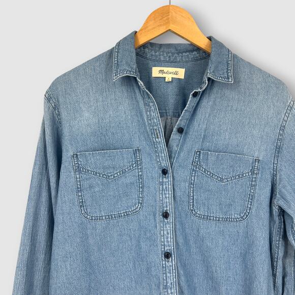 Madewell Denim Button-Up Shirt Light Wash Chambray Top Size Small - Picture 6 of 6